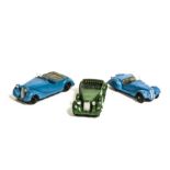 38 Series Dinky Toy Cars, 38a Frazer Nash, light blue body, grey seats, black ridged hubs, 38b