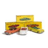 French Dinky Toy Cars, 545 De Soto Diplomat, salmon pink body, 24a Chrysler New Yorker, lemon yellow