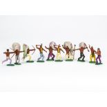 Timpo Toys plastic 1st type swoppet Indians, generally G, a couple of minor faults, (10), 1 plume, 1