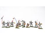 Britains Herald Swoppet foot knights, F-G, a few faults, 10 visors present, (27), 6 repainted to