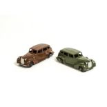 Dinky Toys 39a Packard Tourer, two examples, first brown body, second olive green body, both black