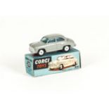 A Corgi Toys 202 Morris Cowley Saloon, grey body, flat spun hubs, in original box with leaflet, E,