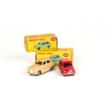 Dinky Toys 183 Fiat 600 Saloon, red body, smooth grey wheels, 160 Austin A30 Saloon, beige body,
