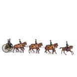 Britains loose set 144 Royal Field Artillery at the Walk, 2nd version, with seated gunners,