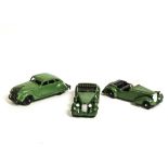 A Dinky Toys 30a Chrysler Airflow Saloon, green body, black ridged hubs, 38c Lagonda, green body,
