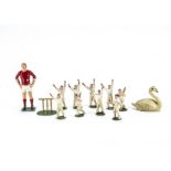 Georg Heyde 32mm Cricketers (10 inc stumps), Keymen Bobby Charlton and Hilco Swan, G-VG, (12)