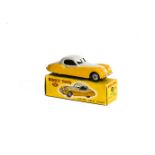 A Dinky Toys 157 Jaguar XK120 Coupe, two-tone issue, yellow lower body, light grey upper body and