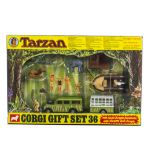 A Corgi Toys Gift Set 36 Tarzan Set, comprising Jungle Land Rover, Trailer, Dinghy on Trailer,