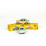 Dinky Toys 166 Sunbeam Rapier Saloon, blue lower body and hubs, turquoise upper body, 175 Hillman