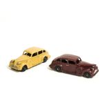 Dinky Toys 39d Buick Viceroy Saloon, two examples, first maroon body, black ridged hubs, second