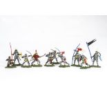 Britains Herald Swoppet foot knights, F-G, a few faults, 8 visors present, (28), 6 repainted to some