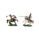 Britains Herald mounted Swoppet knights, with axe and with lance, Good complete condition, minor