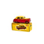 A Dinky Toys 161 Austin Somerset, two-tone issue, red lower body and hubs, yellow upper body, M