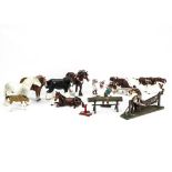 Mixture of unboxed Britains and H M of GB figures and accessories including woodcutters (5 pce set),