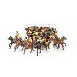 A very large quantity of Benbros lead mounted Cowboys, riders with Hat in hand, rifle in hand,