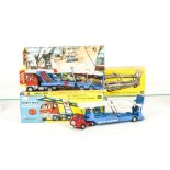 Corgi Major Toys 1138 Ford Articulated Transporter, red/silver tilt cab, two-tone blue trailer, four