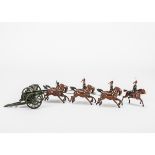Britains loose set 39 Royal Horse Artillery at the Gallop, 1930s version, no seated figures and dark