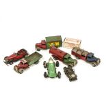 Tri-ang Minic Tinplate Clockwork Toys, including 22M Carter Paterson Van, 32M Dust Cart, Wagon,