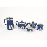 Wedgwood Jasperware a part tea set consisting of five items, a teapot, a hot water jug, a lidded