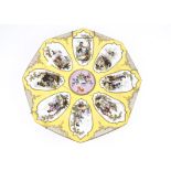 A large 19th Century Continental octagonal charger, mark to verso suggesting Vienna, on a yellow