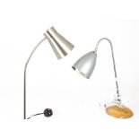 Contemporary Desk Lamp and Standard Spot Lamp, an adjustable metal desk lamp on wooden plinth (