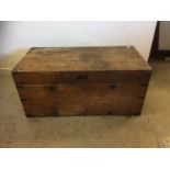 A 19th Century camphor wood campaign chest, metal bound with brass inset handle and double locks