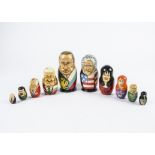 Two Russian Babushka Matryoshka dolls, the first of Russian leaders in five parts to include Stalin,