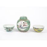 20th Century Chinese ceramics, to include a ginger jar with upper ruyi border, turquoise and
