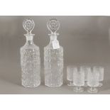 Geoffrey Baxter for Whitefriars, a pair of glacier range cylindrical decanters with stoppers,