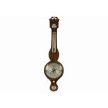 A 19th Century banjo barometer, the thermometer placed above the silvered dial, within an inlaid