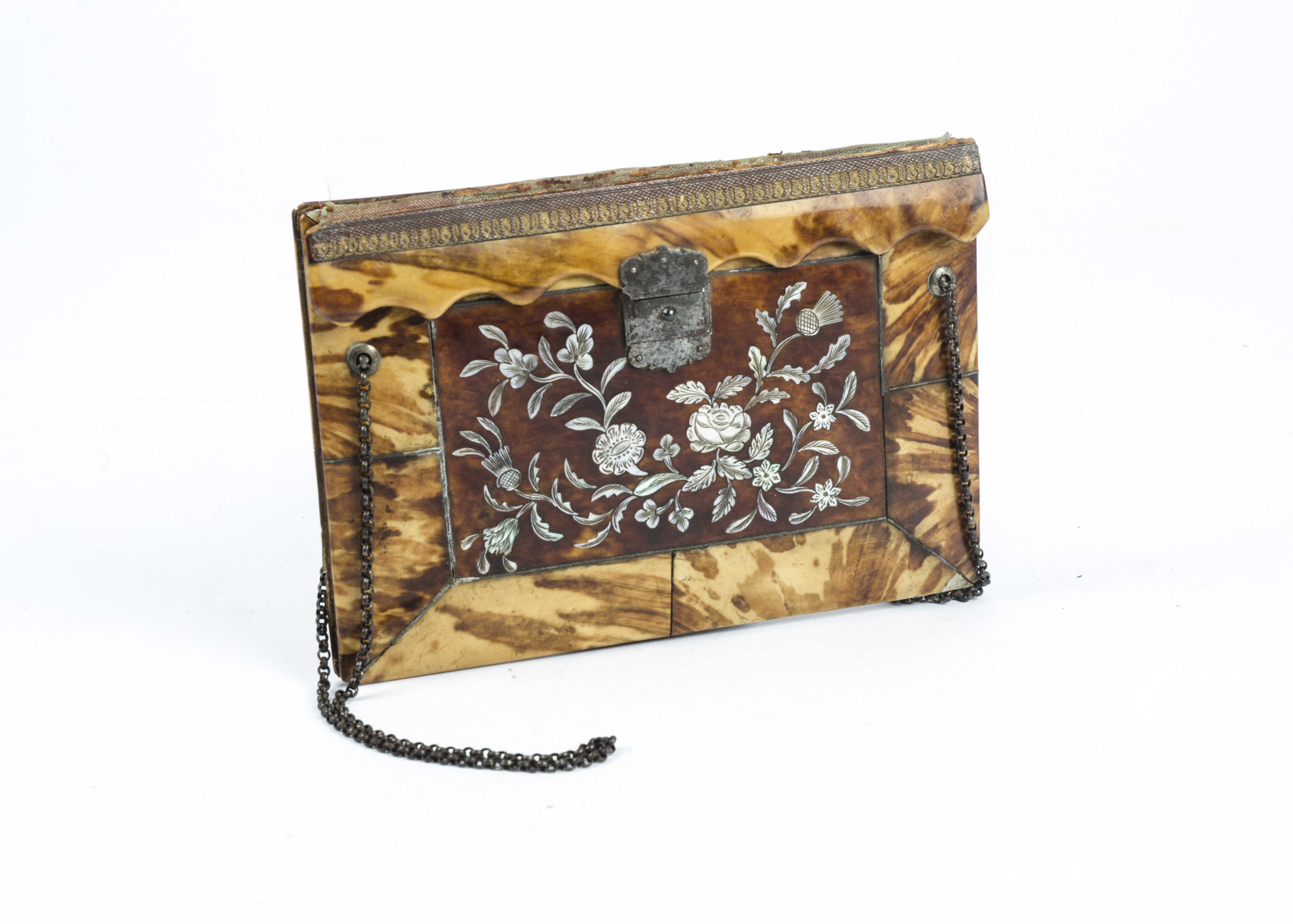 A fine late 19th Century lady's tortoiseshell purse, rectangular in form, the central panel on