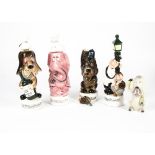 A selection of novelty ceramic musical drinks decanters, modelled as animals and comical figures and