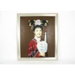 Chinese Oil Portrait Lady in Ceremonial Costume, an oil on canvas portrait of a young woman in