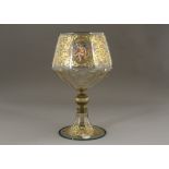 A large 19th Century antique roemer rummer glass of Bohemian origin with enamel decoration, the