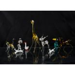 A quantity of small glass formed figures of animals, probably Murano, Venice Italy, to include cats,