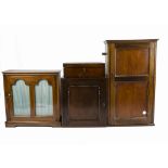 A 20th Century walnut table cabinet, on raised feet with a hinged door with two glass panels, 42cm x