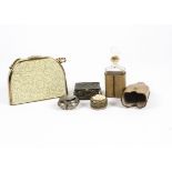 A vintage Stratton compact purse complete with original contents, 15 cm x 10cm together with a glass