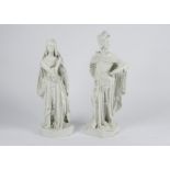 A pair of Jacob-Petit French porcelain figures, modelled as a knight and woman in traditional attire