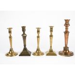 A quantity of Victorian and later candlesticks, including a silver plated pair with branched arms,