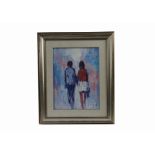 A 20th Century acrylic on canvas of a couple holding hands, Incontro', bearing a signature to