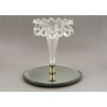 An Edwardian epergne, with three branches, multiple glass spheres, and leaves formed of glass,