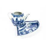 A pearlware teapot with blue and white transfer print, with makers mark to the base, in the