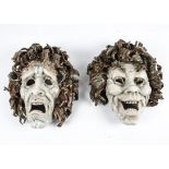 Professor Eugenio Pattarino (1885-1971) pair of handmade pottery face masks, from the workshop of