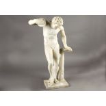 A 19th Century marble Roman figure of the jovial faun, the satyr plays two instruments: the
