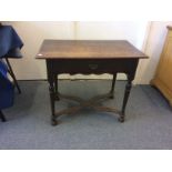 Eighteenth Century Side Table, an oak example with a drawer on turned supports with shaped 'X'