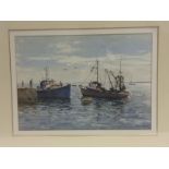 Eric Wale (South African 1916-2001) watercolour on paper, maritime scene of boats moored at a