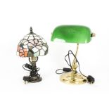 Brass Desk Lamp and Tiffany Style Table Lamp, a modern brass desk lamp with green glass shade (