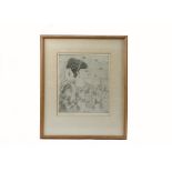 Abdur Rahman Chugtai (1894-1975) etching on paper, a depiction of a women gazing to the side in a