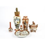 A collection of Japanese Kutani porcelain ware, including a twin handled vase decorated with