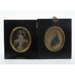 Two Georgian miniature portrait studies, the first a hand painted portrait possibly on ivory,